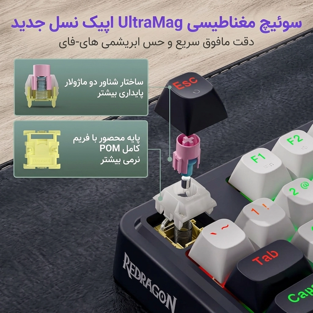 کیبورد گیمینگ مغناطیسی ردراگون UCAL Magnetic K673WB-RGB-M RGB - عکس 4