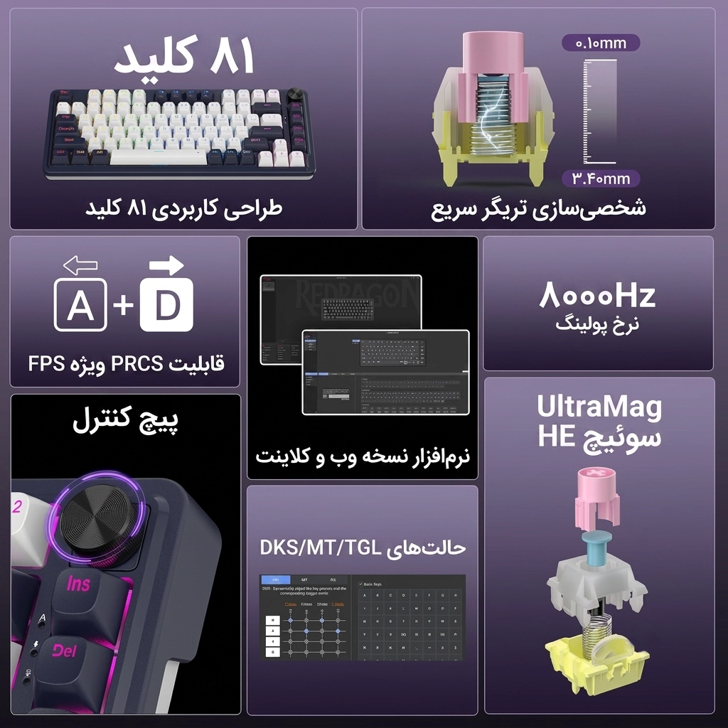 کیبورد گیمینگ مغناطیسی ردراگون UCAL Magnetic K673WB-RGB-M RGB - عکس 7